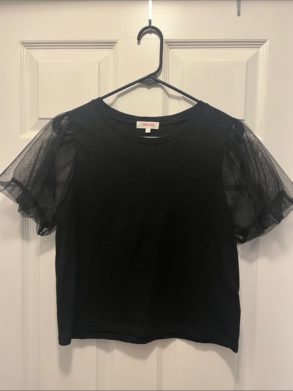 Anthropologie Goldie Black Puff-Sleeve Tee womens size small